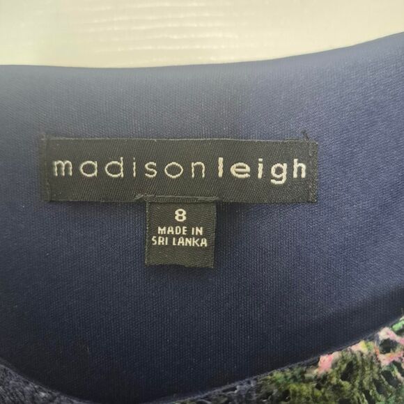 Madison Leigh Navy Floral Lace Fit and Flare Dress Cap Sleeves Size 8 - Picture 3 of 5